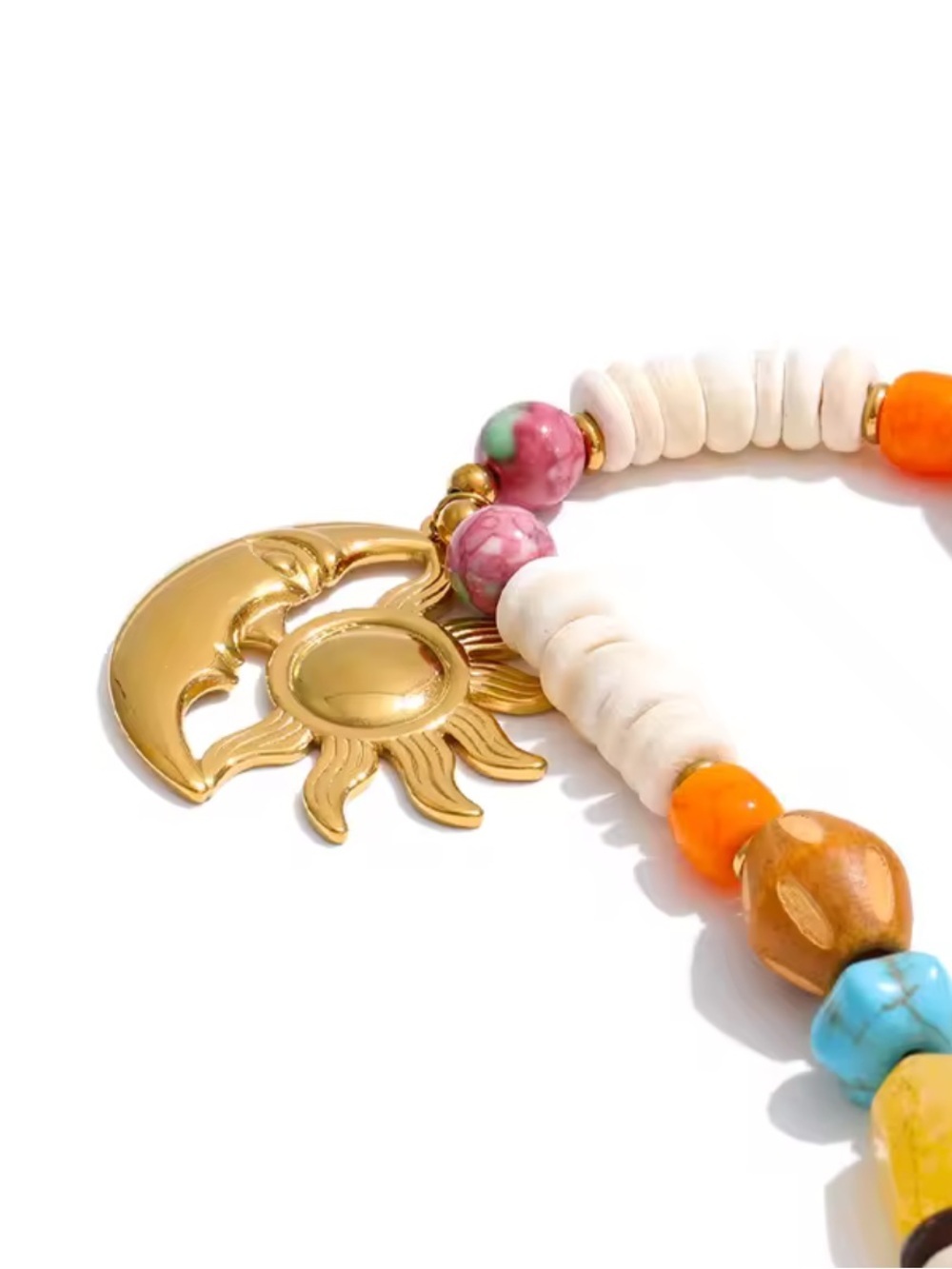 Celestial Sun Moon Gold Beaded Necklace - Picture 14 of 17